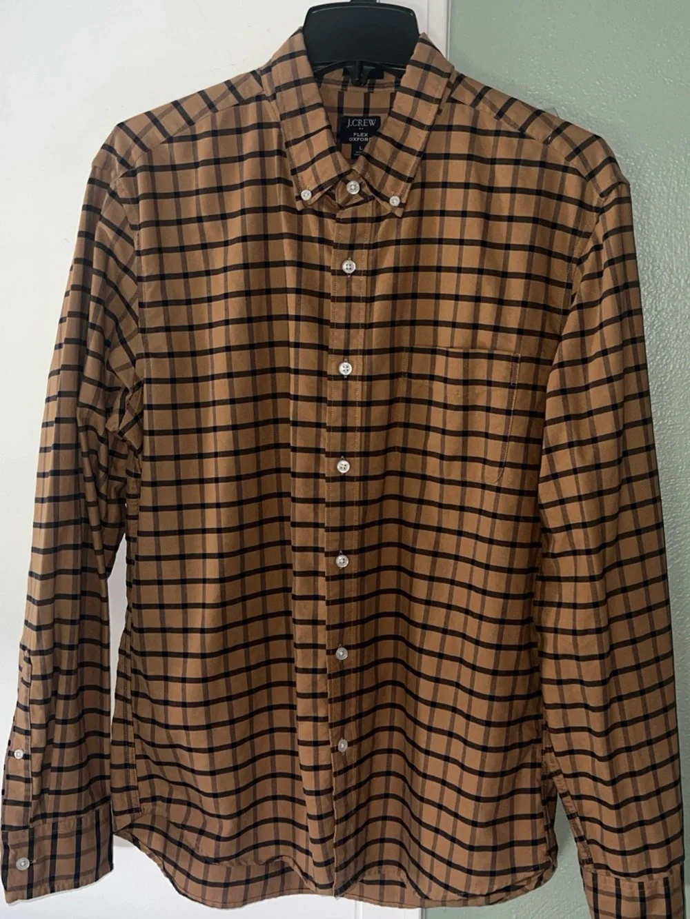 J Crew Flex Oxford Slim Fit casual SSlv Button Up LSleeve Mens LG Cotton Blend G